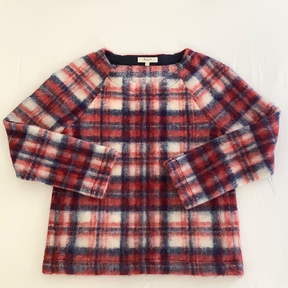 Madewell Nicolette Brushed Plaid Popover Top XS Wool Blend Pockets - Picture 4 of 13